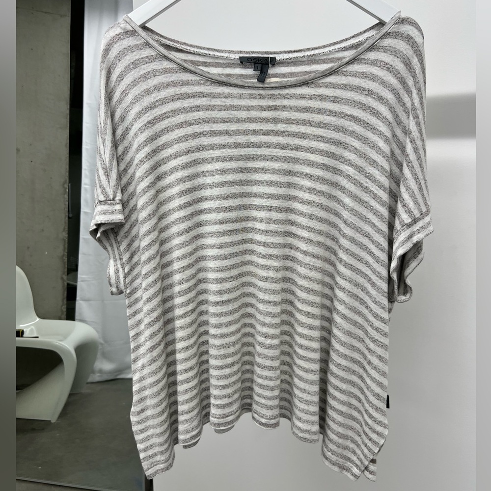 Gray Striped Oversized Top